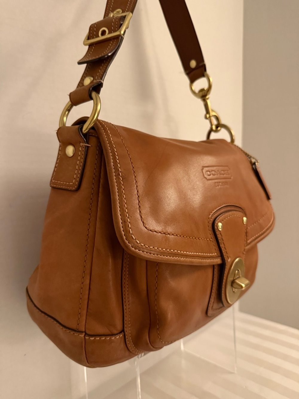 Coach Large F12854 Ali Caramel Leather Turnlock Shoulder Bag - Picture 3 of 13